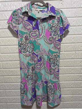Jude Connally Women's Aqua Lavender Paisley Polyester Giselle Dress Small NWT